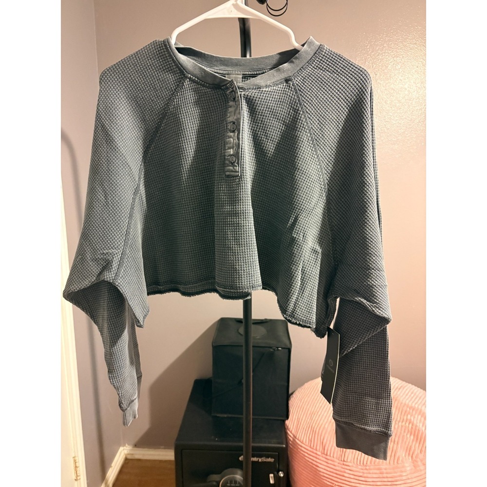 Mono B Cropped Thermal Grey Shirt Sz S‎